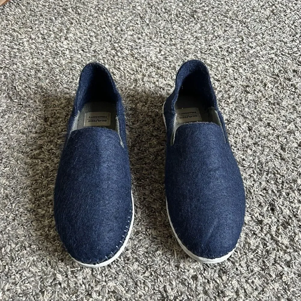SeaVees Huckberry Stag Slipper Slip On Felted Wool Deck Shoes Blue Mens Size 8